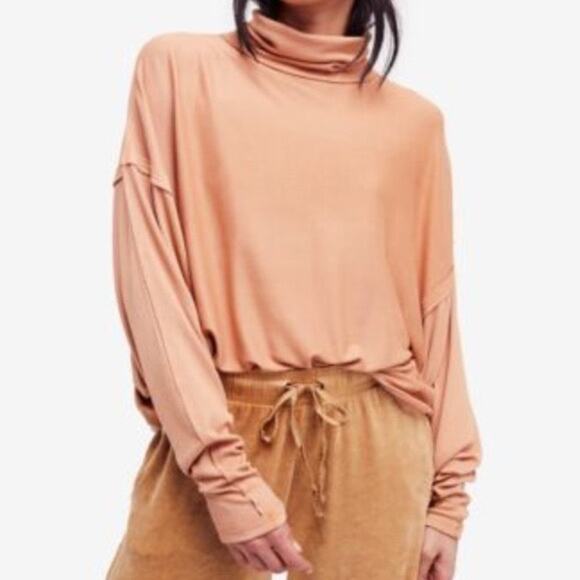 Free People We the Free Alemeda Dolman Camel Turtleneck Slub Top Size Small Boho - Picture 2 of 8